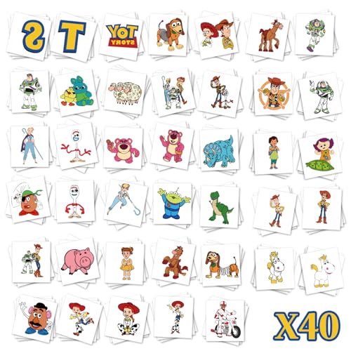40 Pcs Toy Inspired Story Temporary Tattoos - 2x2 Inch Pre-Cut Designs for Birthday Party Favors, Supplies, Decoration, Kids' Gifts, and School Rewards - Image 2