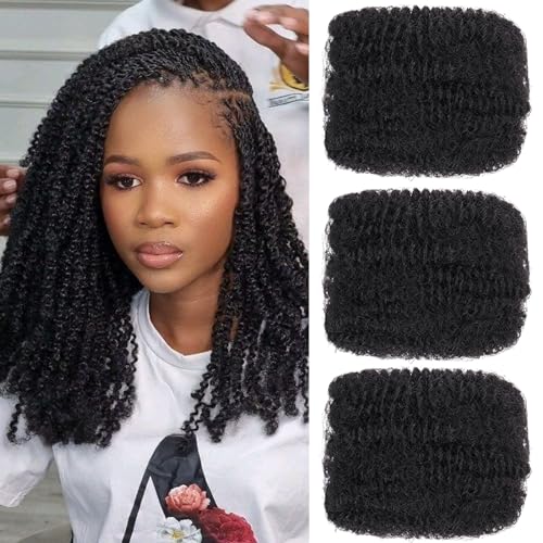 Xtrend 16 Inch 3 Bundles 90g Natural Black Afro Kinky Curly Braiding Bulk Hair For Mini Braiding Twists ,Afro Kinkys Bulk Synthetic Hair For Micro Spring Twist,Dreadlock Extensions Repair Locs Women