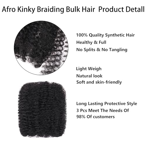 Xtrend 16 Inch 3 Bundles 90g Natural Black Afro Kinky Curly Braiding Bulk Hair For Mini Braiding Twists ,Afro Kinkys Bulk Synthetic Hair For Micro Spring Twist,Dreadlock Extensions Repair Locs Women - Image 3