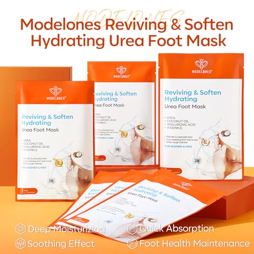 modelones 6 Pairs Hydrating Foot Mask for Dry Cracked Feet, Deep Moisturizing with Urea + Coconut Oil + Hyaluronic Acid+ Vitamin E, Foot Care for Women and Men, Soft Smooth Feet - Image 8