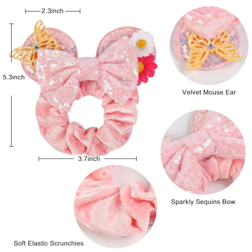 Velvet Mouse Ears Scrunchies - Cute Hair Ties for Women, Girls' Ponytails, Costume Party Favors, and Hair Accessories in White and Pink - Image 6