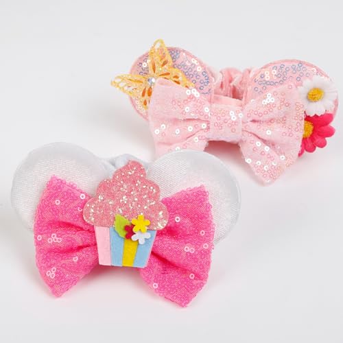 Velvet Mouse Ears Scrunchies - Cute Hair Ties for Women, Girls' Ponytails, Costume Party Favors, and Hair Accessories in White and Pink - Image 7