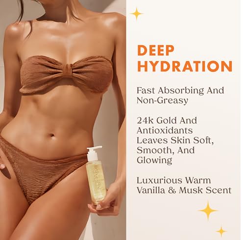 Kopari Golden Aura Body Oil, Toasted Vanilla Post Shower Body Oil with 24k Gold & Hyaluronic Acid. Lightweight Hydrating Formula for Glowing Skin - Image 3