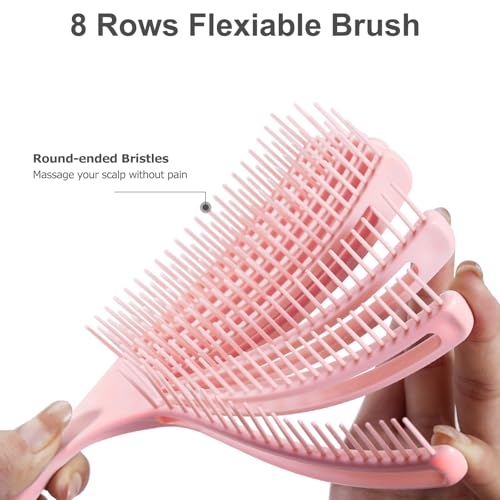 Detangler Brush for Curly Hair, Hairbrush Set for Wet Dry Curl Straight Thick Thin, Pain-Free Hair Brushing, Small Size for Travelling, Curly Brush for Women Men Kid (Pink and Blue) - Image 4