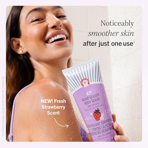 First Aid Beauty - KP Bump Eraser Body Scrub with 10% AHA, Keratosis Pilaris Exfoliater with Glycolic and Lactic acids, Helps Reduce Chicken Skin Bumps, Safe for Sensitive Skin, Strawberry Scent, 2 oz - Image 3