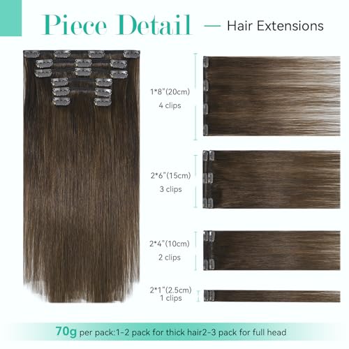 Ukira Medium Brown Hair Extensions Clip in Real Human Hair, 15 Inch 70g 7pcs Clip in Hair Extensions Real Human Hair, Ntural Straight Remy Human Hair Extensions Clip ins for Women - Image 2