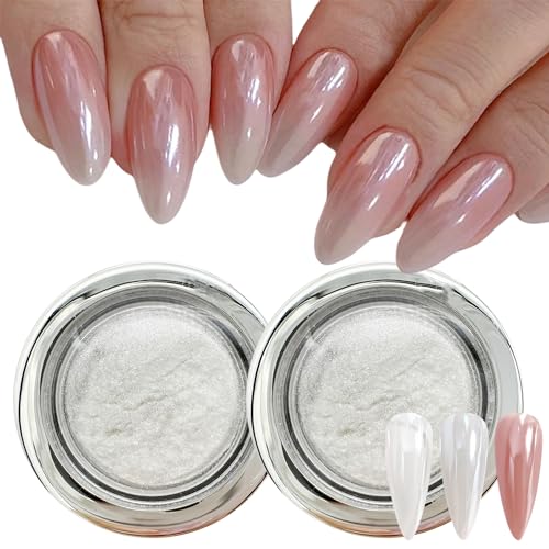 2Pcs White Chrome Nail Powder, Pearl Nail Chrome Powder Magic Clear Mirror Effect Nail Glitter White Shimmer Pigment Dust for Nails Art Design - Image 9