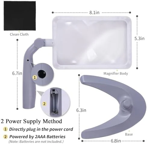2.5X Magnifying Glass with Light and Stand, Full-Page Desktop Handheld Magnifying Glass with 48 Light for Reading Books Close Work, Powered by USB or Battery - Image 4