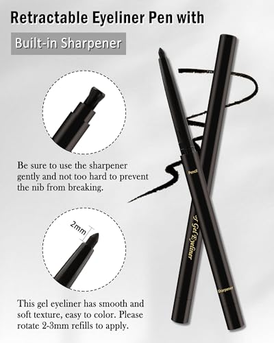 Black Gel Eyeliner for Older Women, Waterproof Smudge-Proof Retractable Eyeliner Pencil, Long Lasting 24H, Matte Cream Eyeliner Waterline with Sharpener, Eye Liner for Mature Women Sensitive Eyes-2Pcs - Image 3