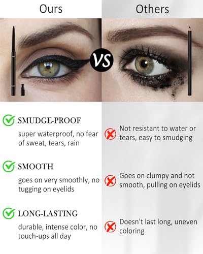 Black Gel Eyeliner for Older Women, Waterproof Smudge-Proof Retractable Eyeliner Pencil, Long Lasting 24H, Matte Cream Eyeliner Waterline with Sharpener, Eye Liner for Mature Women Sensitive Eyes-2Pcs - Image 5