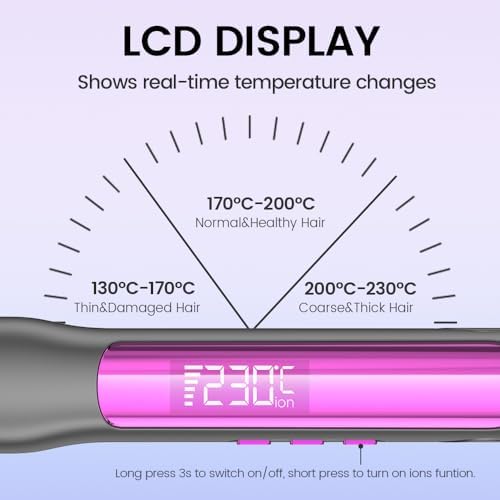 Professional Hair Straightener, 1.18 inch Ionic Titanium Plate, 20S Fast Heat Up Flat Iron with Clear LED Display, 2 in 1 Straightener and Curler Styling Tool for Straighten Hair (Gray) - Image 5