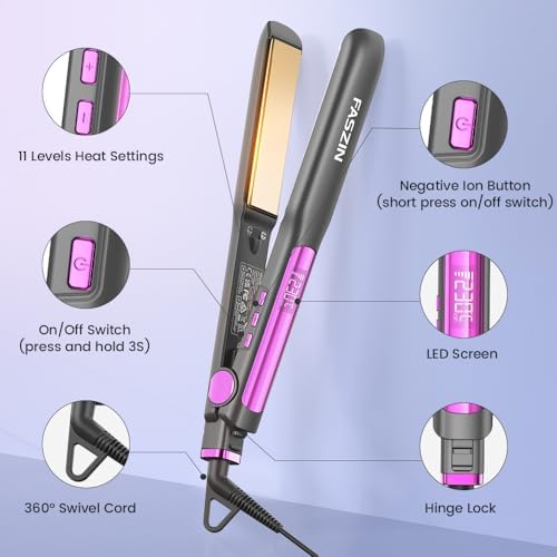 Professional Hair Straightener, 1.18 inch Ionic Titanium Plate, 20S Fast Heat Up Flat Iron with Clear LED Display, 2 in 1 Straightener and Curler Styling Tool for Straighten Hair (Gray) - Image 7