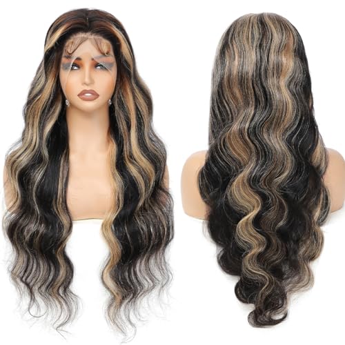 28 Inch 1B/27 13x6 Balayage Highlight Ombre Body Wave Lace Front Wigs Human Hair Honey Blonde Colored Lace Frontal Glueless Wigs Human Hair Pre Plucked for Women with Baby Hair - Image 2