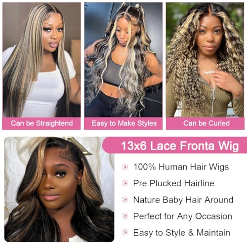 28 Inch 1B/27 13x6 Balayage Highlight Ombre Body Wave Lace Front Wigs Human Hair Honey Blonde Colored Lace Frontal Glueless Wigs Human Hair Pre Plucked for Women with Baby Hair - Image 4