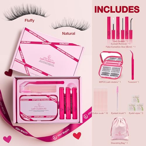 Lash Clusters Kit with Bond and Seal Lash Clusters Left &Right Lash Extension Kit with Eyelid Wipes Remover Eyelash Brush Eyelash Extension Kit Gift Set with Drawstring Bag Portable Lash Starter - Image 2