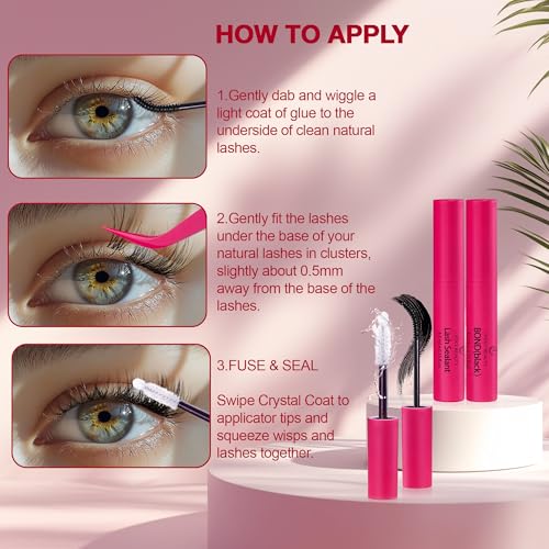 Lash Clusters Kit with Bond and Seal Lash Clusters Left &Right Lash Extension Kit with Eyelid Wipes Remover Eyelash Brush Eyelash Extension Kit Gift Set with Drawstring Bag Portable Lash Starter - Image 3