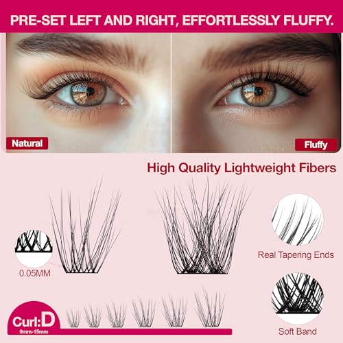 Lash Clusters Kit with Bond and Seal Lash Clusters Left &Right Lash Extension Kit with Eyelid Wipes Remover Eyelash Brush Eyelash Extension Kit Gift Set with Drawstring Bag Portable Lash Starter - Image 6