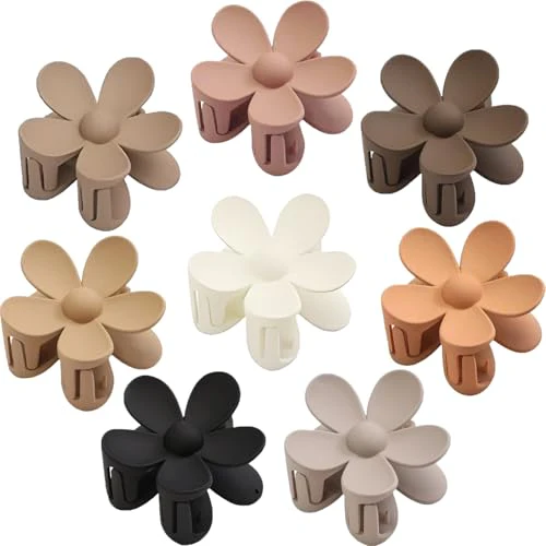 Hair Clips for Women Gifts, 8PCS Large Flower Hair Claw Clips for Women Thick Thin Hair, Big Cute Hair Clips Gifts for Women Girls Styling Neutral 8 Colors, Matte Dasiy Hair Claw Clips