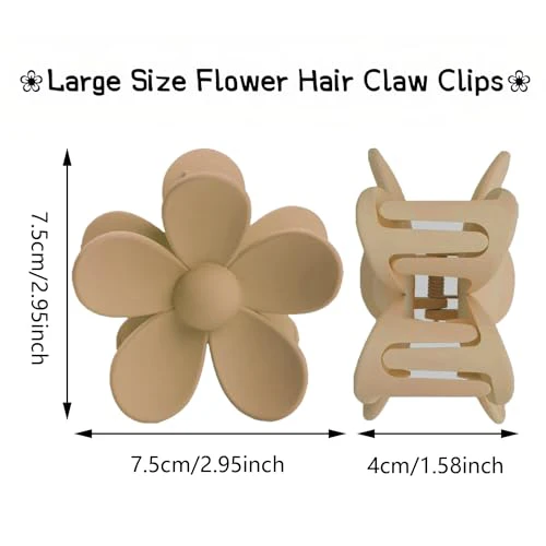 Hair Clips for Women Gifts, 8PCS Large Flower Hair Claw Clips for Women Thick Thin Hair, Big Cute Hair Clips Gifts for Women Girls Styling Neutral 8 Colors, Matte Dasiy Hair Claw Clips - Image 2