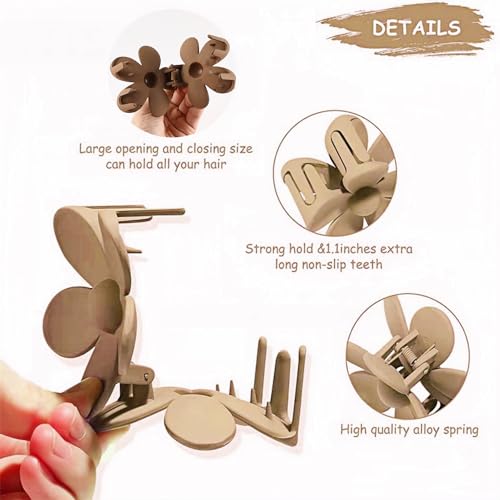 Hair Clips for Women Gifts, 8PCS Large Flower Hair Claw Clips for Women Thick Thin Hair, Big Cute Hair Clips Gifts for Women Girls Styling Neutral 8 Colors, Matte Dasiy Hair Claw Clips - Image 3