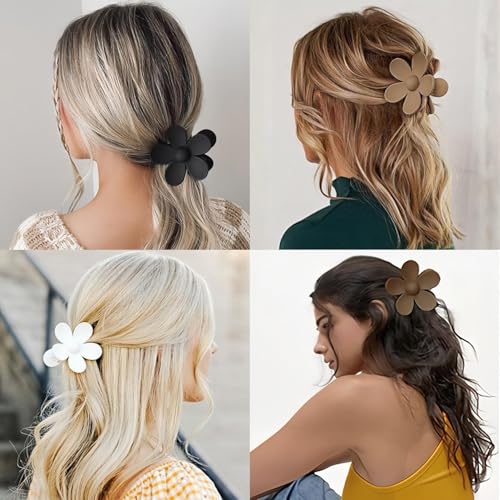 Hair Clips for Women Gifts, 8PCS Large Flower Hair Claw Clips for Women Thick Thin Hair, Big Cute Hair Clips Gifts for Women Girls Styling Neutral 8 Colors, Matte Dasiy Hair Claw Clips - Image 4