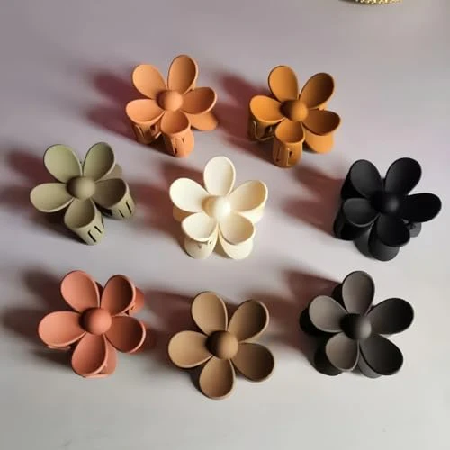 Hair Clips for Women Gifts, 8PCS Large Flower Hair Claw Clips for Women Thick Thin Hair, Big Cute Hair Clips Gifts for Women Girls Styling Neutral 8 Colors, Matte Dasiy Hair Claw Clips - Image 6