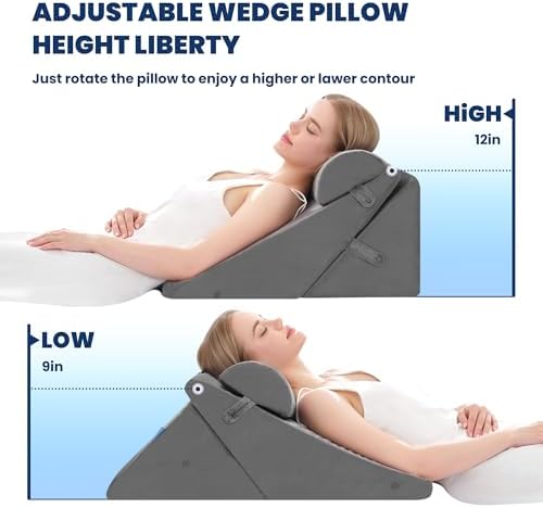 BDEUS 3PCS Wedge Pillows for Sleeping Bed Wedge Pillow 9&12 Inch Adjustable Triangle Pillow Wedge with Premium Half-Moon Memory Foam Bolster Pillow - Image 2