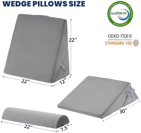 BDEUS 3PCS Wedge Pillows for Sleeping Bed Wedge Pillow 9&12 Inch Adjustable Triangle Pillow Wedge with Premium Half-Moon Memory Foam Bolster Pillow - Image 5