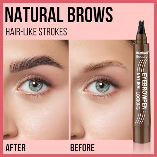 iMethod Eyebrow Pen - Eyebrow Pencil Magical Upgraded Eye Brow Pencils for Women with 4 Fork Tip & Spoolie Brush for Hair-Like Defined Natural Brows, Last All-Day, Microblading Eyebrow Pen, Black - Image 2