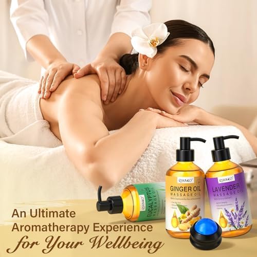 Valentine's Day Gifts for Men&Women -3 Pack Massage Oil for Massage Therapy,Lymphatic Drainage Ginger Oil | Lavender Oil | Sore Muscle Eucalyptus Massage Oils &Massage Ball for Date Night - Image 7