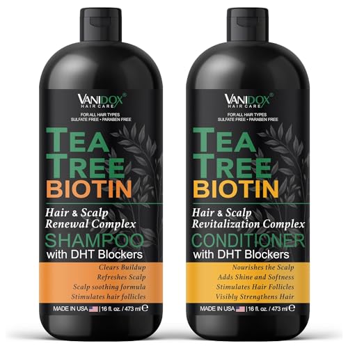 Tea Tree Shampoo and Conditioner Set with Biotin and 100% Pure Tea Tree Oil for Itchy and Dry Scalp - Sulfate and Paraben Free - Tea Tree Oil Shampoo and Conditioner - 16 fl. oz. Each