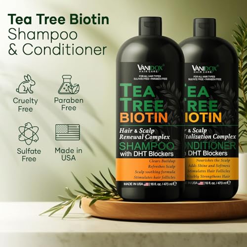 Tea Tree Shampoo and Conditioner Set with Biotin and 100% Pure Tea Tree Oil for Itchy and Dry Scalp - Sulfate and Paraben Free - Tea Tree Oil Shampoo and Conditioner - 16 fl. oz. Each - Image 2