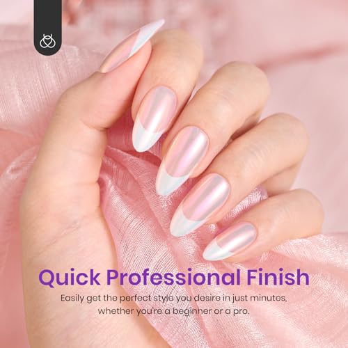 Beetles French Gel Nail Tips -White French Tip Press on Nails Medium Almond Pre-applied Tip Primer & Base Coat, No Need to File Fake Nails Pink Valentine's Day Gift for Women - Image 2