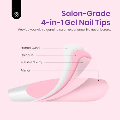 Beetles French Gel Nail Tips -White French Tip Press on Nails Medium Almond Pre-applied Tip Primer & Base Coat, No Need to File Fake Nails Pink Valentine's Day Gift for Women - Image 3