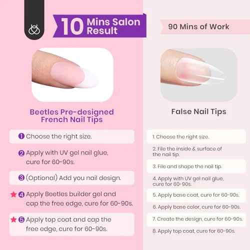 Beetles French Gel Nail Tips -White French Tip Press on Nails Medium Almond Pre-applied Tip Primer & Base Coat, No Need to File Fake Nails Pink Valentine's Day Gift for Women - Image 5