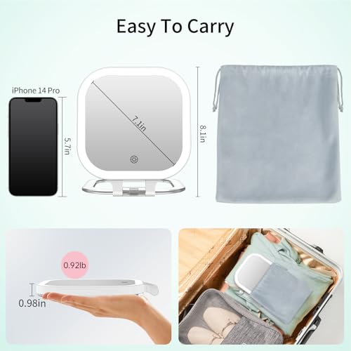FASCINATE 10X Magnification Rechargeable Travel Makeup Mirror, Lighted Portable Vanity Mirror with 3 Colors Lighting & Stepless Dimming, Double Sided LED Mirror, Gift for Women (White+Bag) - Image 6