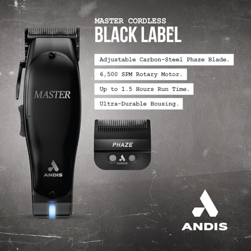Andis Black Label MLC Professional Master Cordless Hair Trimmer, Adjustable Carbon Steel Blade Hair Clipper for Close Cutting, Black - Image 3