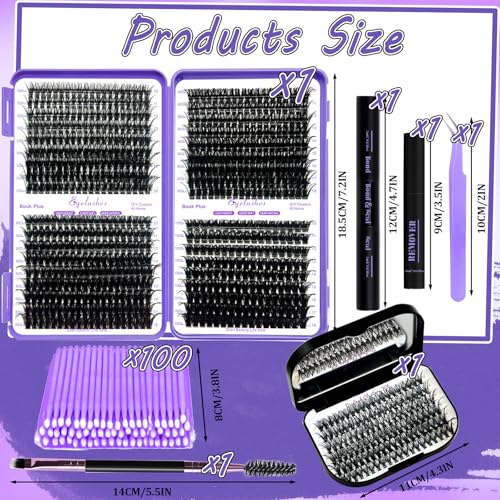 DIY Lash Extension Kit 804Pcs D Curl Individual Lash Clusters Eyelashes Extension Set with Mirror Lash Storage Box Lash Bond&Seal Glue Remover Tweezers Lash Brush Applicator - Image 2