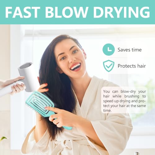 Detangling Brush, Dry and Wet Vented Detangler Hair Brush for Women and Men, Professional Paddle Curved Styling Hairbrush with 4 Randomly Coloured Hair Clips(Black, Pink or Green), Green - Image 2