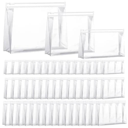 Xuniea 50 Pieces Mini Clear Makeup Bag Small Clear Zipper Pouch Travel Bag for Toiletries Plastic Cosmetic Organizer Waterproof for Women Men Vacation(7.1'',8.6'',9.8'',Transparent)