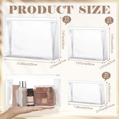 Xuniea 50 Pieces Mini Clear Makeup Bag Small Clear Zipper Pouch Travel Bag for Toiletries Plastic Cosmetic Organizer Waterproof for Women Men Vacation(7.1'',8.6'',9.8'',Transparent) - Image 2