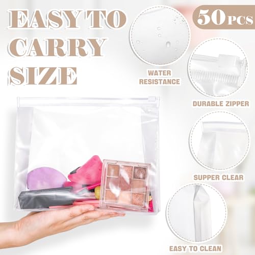Xuniea 50 Pieces Mini Clear Makeup Bag Small Clear Zipper Pouch Travel Bag for Toiletries Plastic Cosmetic Organizer Waterproof for Women Men Vacation(7.1'',8.6'',9.8'',Transparent) - Image 3