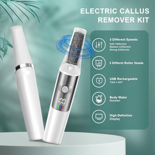 Electric Foot Callus Remover, Rechargeable Electronic Foot File Foot Scrubber Pedicure Kits, Professional Pedicure Tools Smooth Pedicure Wand, Foot Care for Dead Skin Ideal Gift, 3 Rollers,3 Speeds - Image 2