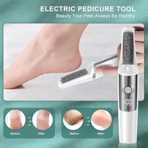 Electric Foot Callus Remover, Rechargeable Electronic Foot File Foot Scrubber Pedicure Kits, Professional Pedicure Tools Smooth Pedicure Wand, Foot Care for Dead Skin Ideal Gift, 3 Rollers,3 Speeds - Image 3