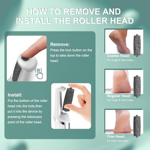 Electric Foot Callus Remover, Rechargeable Electronic Foot File Foot Scrubber Pedicure Kits, Professional Pedicure Tools Smooth Pedicure Wand, Foot Care for Dead Skin Ideal Gift, 3 Rollers,3 Speeds - Image 4