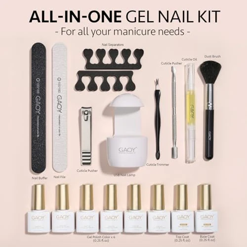 GAOY Gel Nail Polish Kit with UV Light for Beginners, 6 Colors Sheer Nude Red Pink Brown, Gel Polish Kit with Top and Base Coat for Salon and Nail Art DIY at Home, Rose Garden - Image 2