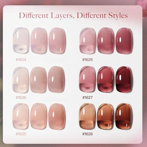 GAOY Gel Nail Polish Kit with UV Light for Beginners, 6 Colors Sheer Nude Red Pink Brown, Gel Polish Kit with Top and Base Coat for Salon and Nail Art DIY at Home, Rose Garden - Image 3