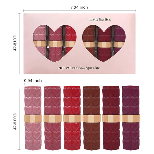 6 Pcs Nude Pink Red Purple Brown Lipstick Matte Sets,Light to Dark Velvet Lipstick for Women Long Lasting Waterproof 24 Hours Lip Stick Lip Stain Makeup Gift Sets,labiales mate 24 horas originales - Image 6