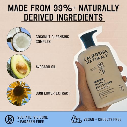 California Naturals Shampoo, Scalp and Hair Care for Women and Men, Coconut Cleansing Complex, Natural, Vegan, Cruelty, Silicone, Paraben, and Sulfate Free Shampoo, All Hair Types, 16.5 fl oz - Image 3