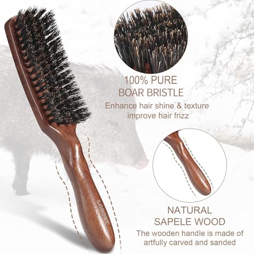 Hair brush for Men, Boar Bristles Brush for Fine Thin Medium Hair, Nature Boar Hairbrush for Beard Styling - Image 2